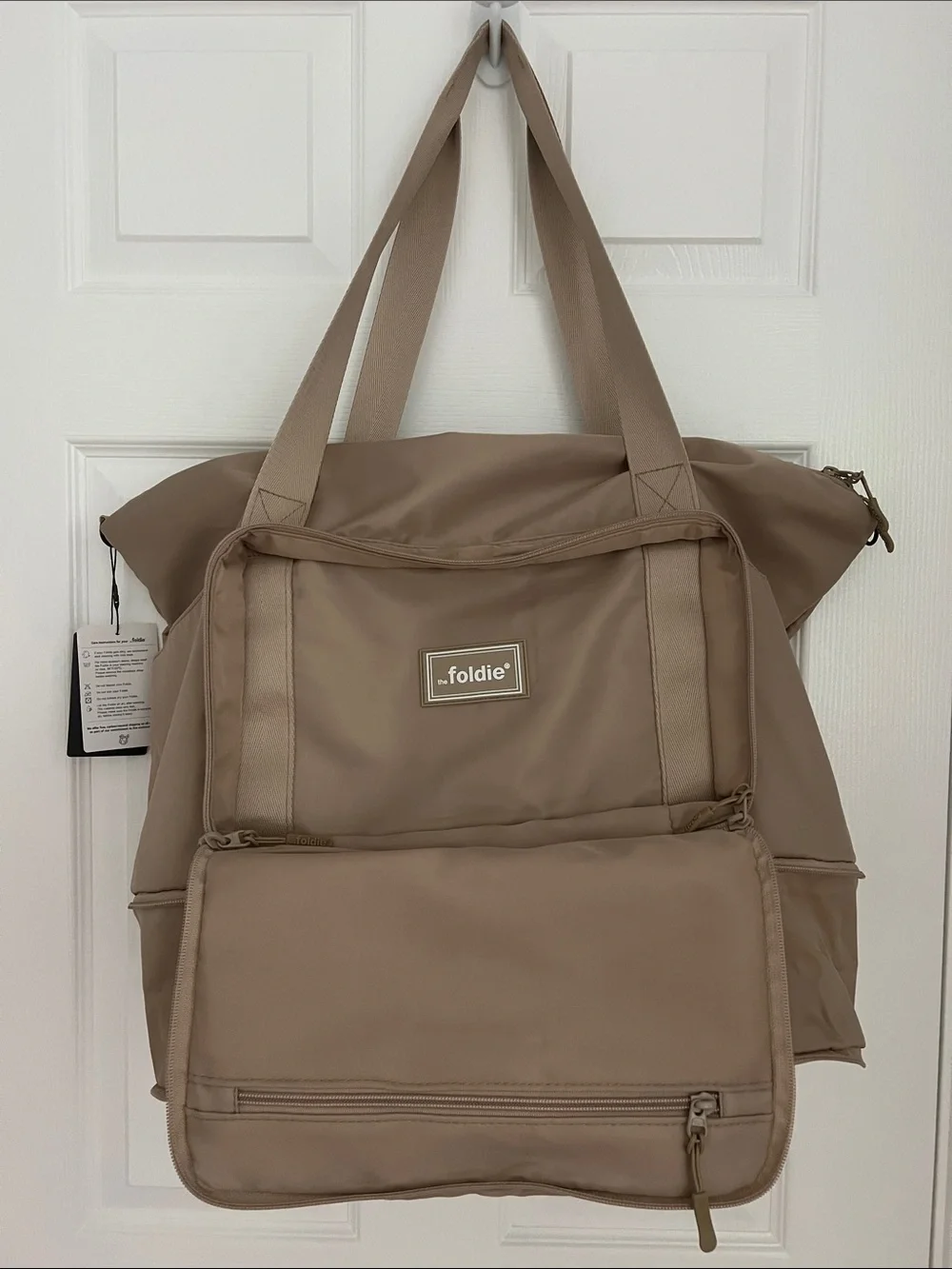 The Foldie | Taupe Foldable Travel Bag Expandable Tote NWT Sz 40L Packing Space